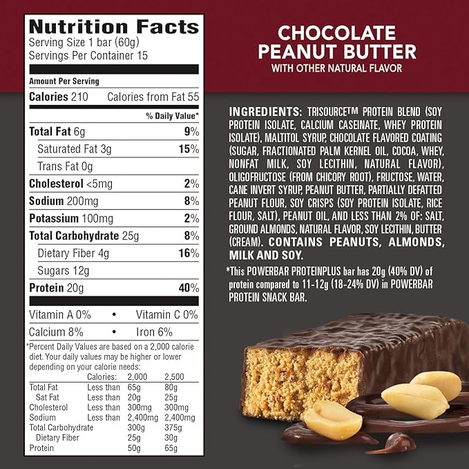 PowerBar Protein Plus Bar Chocolate Peanut Butter 2.12 Ounce (15 Count) (Packaging May Vary)