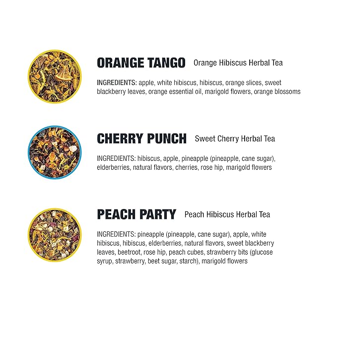 Tiesta Tea - Fruit Frenzy Trio Loose Leaf 3 Exotic Herbal Blends Assorted Non-Caffeinated Fruit Teas Makes Hot or Iced 2oz Pouches of Cherry Punch Peach Party Orange Tango (Pack of 3)