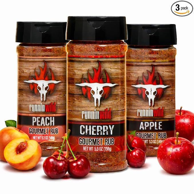 Sweet &amp Smoky BBQ Rub Gift Set for Grill Lovers – Fruit-Infused Peach Apple &amp Cherry Rubs + Award-Winning BBQ Seasonings | Ultimate Smoking &amp Grilling Set for Men Dads &amp Backyard Pit