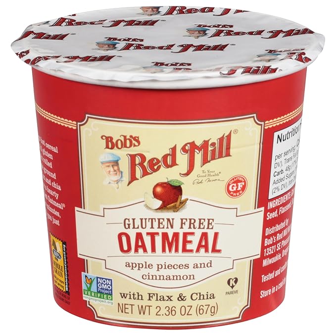 Bob's Red Mill GF Oatmeal Cup Apple &amp Cinnamon 2.36 Ounce Cup (Pack of 12) - Non-GMO Whole Grain Kosher