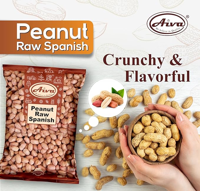 Aiva Raw Spanish Peanuts (10 LB Case) Bulk – Whole Unsalted Peanuts for Snacking Cooking and Baking | Product of USA | Spanish Premium Grade