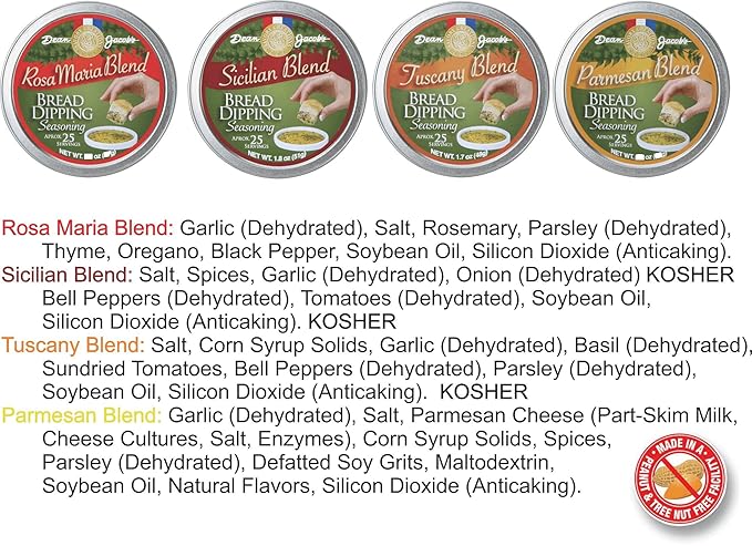 Dean Jacob's Bread Dipping Collection Italian Seasoning Blends 4 Tins Powder Form 4 Ounce 2-Pack