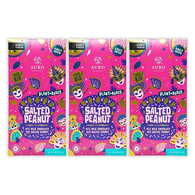 Auro Salted Peanut 47% Milk Chocolate 3 Pack - Filipino Chocolate - Premium Made At Origin Direct Trade Bean-to-Bar Woman Owned BIPOC Owned - Vegan Halal - Bundle