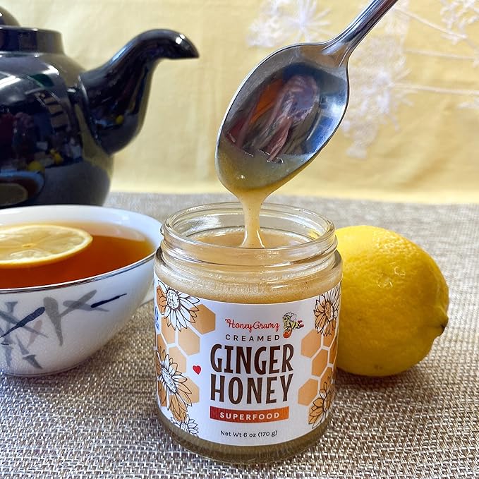 Organic Ginger Honey - Raw and Kosher Creamed Honey and Organic Ginger in a 3 Pack of 5.5 oz Jars Packed With Super Nutrition