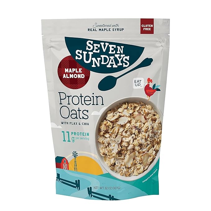 Seven Sundays Protein Oats Maple Almond 32 Oz Bag Gluten Free 11g Upcycled Protein Enjoy Warm Cool or as Overnight Oats