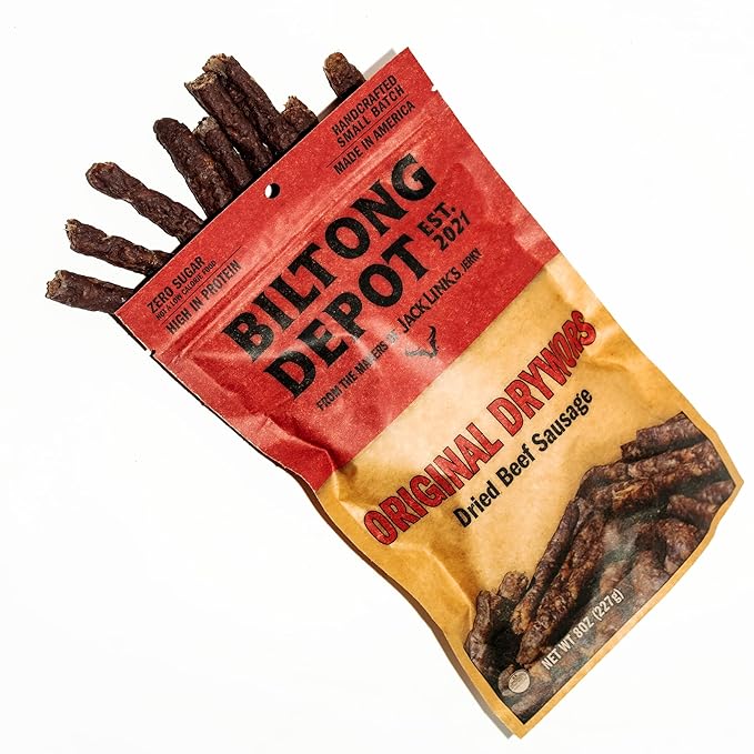 Biltong Depot Original Drywors - 8oz | Air-Dried Beef Snack Sticks | High Protein | Paleo and Keto Friendly | Zero Sugar | Gluten Free | No Artificial Preservatives | No MSG
