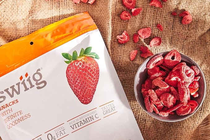swiig Dried Diced Strawberries Raw Vegan No Added Sugars or Oils No Gluten No GMO Ingredients 7.5 Ounce Bag