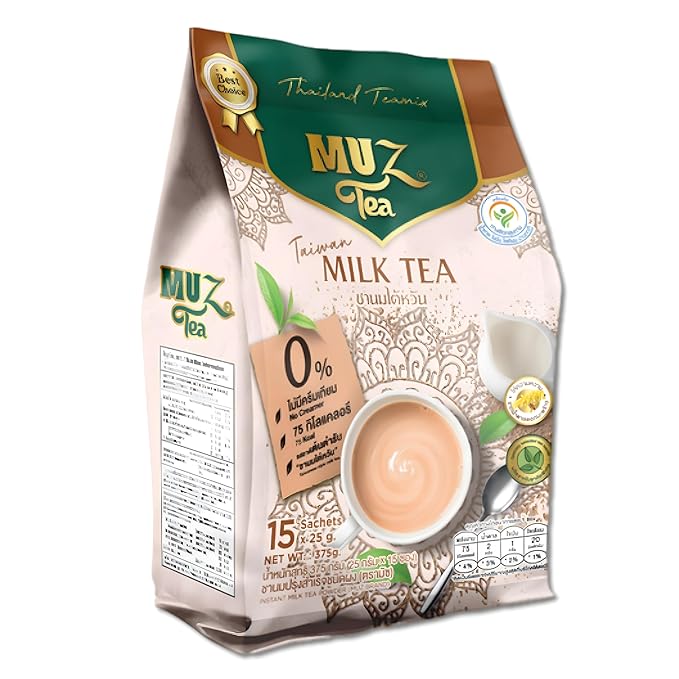 MuzTea Instant Taiwan Milk Tea Powder Mix 3 in 1 With Black Tea Coconut Flower Sugar Creamer From Selected Low Fat Milk Powder 15 Sachets (Taiwan Milk Tea)