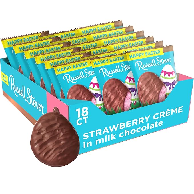 Russell Stover Easter Strawberry Crème Milk Chocolate Easter Egg 1.3 oz each (Pack of 18)