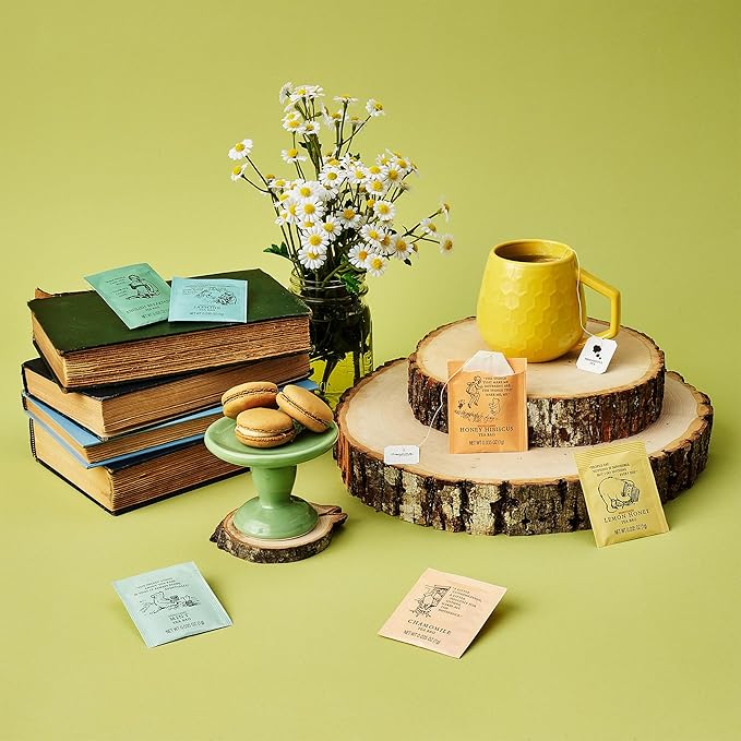 Thoughtfully Classic Winnie-the Pooh Tea Collection Gift Set Includes 60 Premium Tea Bags with Nostalgic Quotes from A.A. Milne 6 Flavors Cozy Literary Tea Gift