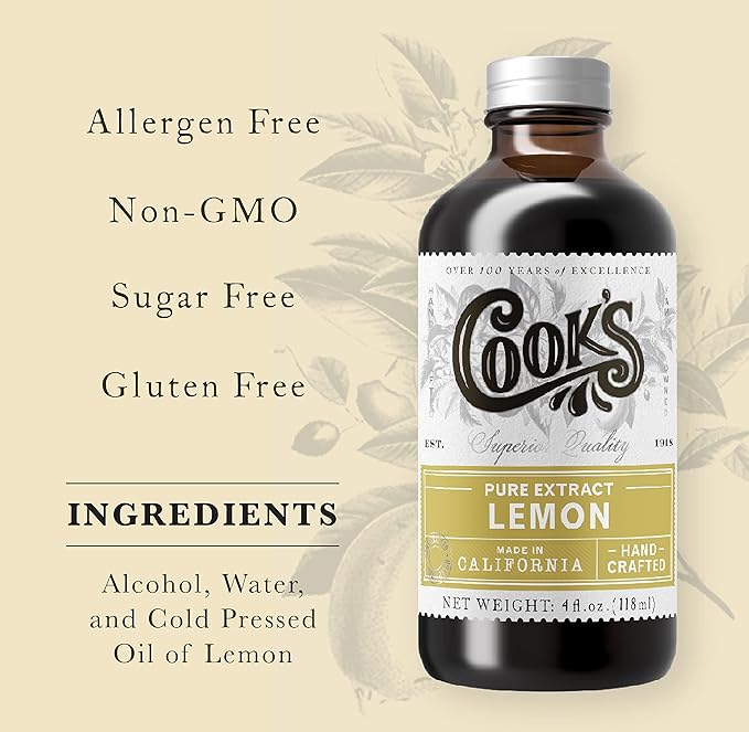 Cook's Pure Lemon Extract Premium Quality Cold Pressed Lemon Sugar Free Gluten Free Allergen Free16 oz