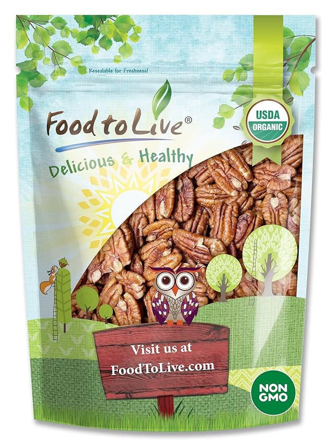 Food to Live Organic Pecan Halves 3 Pounds – Non-GMO Kosher Raw Pecan Nuts Unsalted Vegan Kosher Shelled Sirtfood Bulk. Good source of Calcium and Zinc. Great for Pecan Pie Salads Mixes