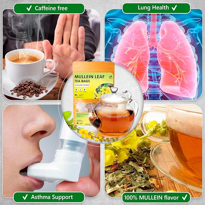 TeaDreamTea Dried Mullein Herbal Tea - Natural Mullein Flowers 30 Tea Bags - Caffeine-free - Pure Natural Premium Mullein Leaf - Mullein Herbal Teas with Cleanse Detox &amp Respiratory Support Effect