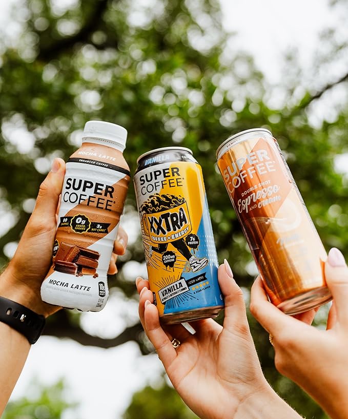 SUPER COFFEE Espresso Iced Keto Coffee (0g Added Sugar 10 Calories) [Triple Shot Black] 11 Fl Oz 12 Pack | Cold Brew Smart Coffee Drinks - SoyFree GlutenFree