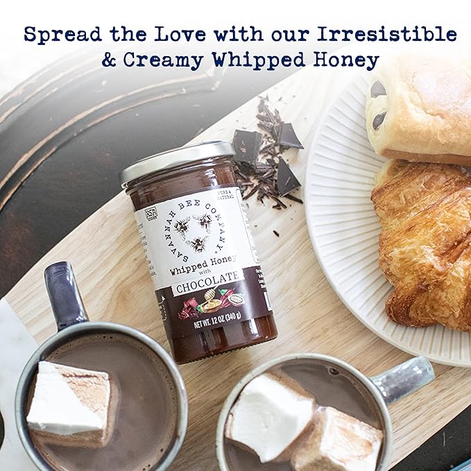 Whipped Honey Gift Set by Savannah Bee - Creamy Smooth Spreadable and absolutely Delicious - 100% Natural and Pure Honey - 12 Oz (Original &amp Chocolate)