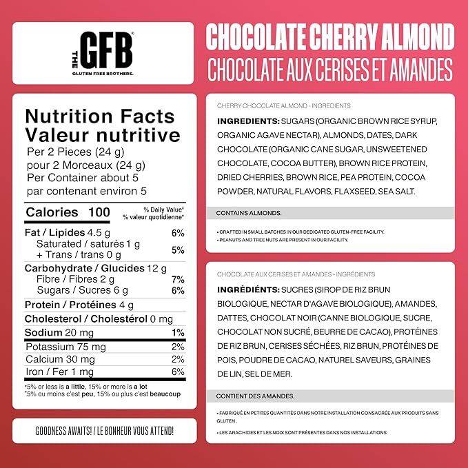 The GFB Chocolate Cherry Almond Protein Bites - Gluten Free Plant Based Non GMO Sustainably Made – Ridiculously Tasty Healthy Vegan Protein Energy Balls 4 oz (6 Count)