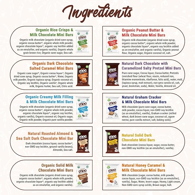 Moo Chocolate Combo Pack Organic &amp Natural Mini Bars Variety Box 0.7 oz 14 ct (Pack of 1) | Snacks for On-the-Go Lunchboxes Office