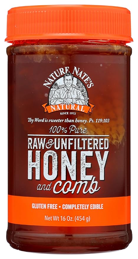 Nature Nate's Pure Raw &amp Unfiltered Classic Honey With Comb Gluten Free 16 Ounces (Pack Of 6)