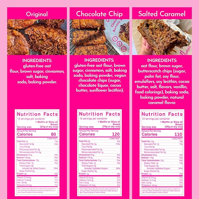 GoNanas Banana Bread Mix Variety Pack. Vegan Gluten Free Healthy Snacks. Oat Flour Banana Bread or Banana Muffin Mix. Women Owned US Ingredients Dairy Free Nut Free Delicious Snacks (3 Pack)