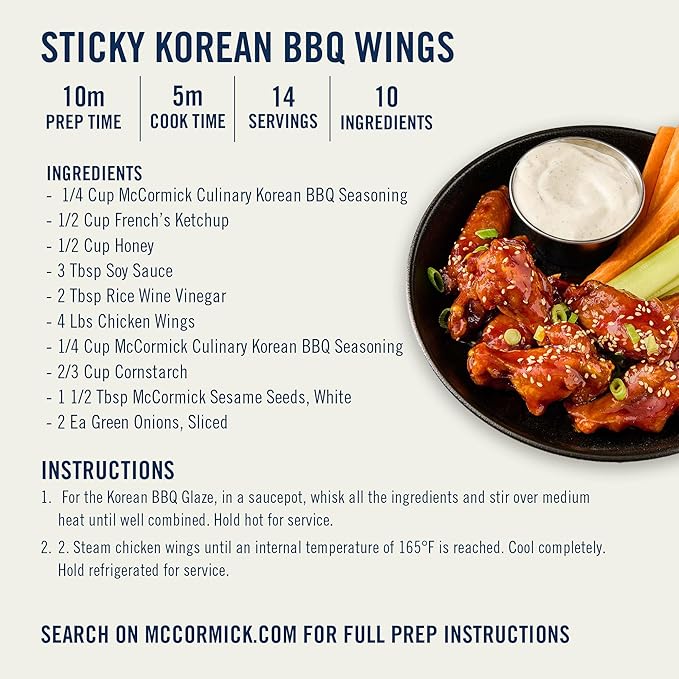 McCormick Culinary Seasoning Korean BBQ Gochujang Style No MSG Added Gluten Free For Culinary &amp Professional Kitchens 24.5 oz