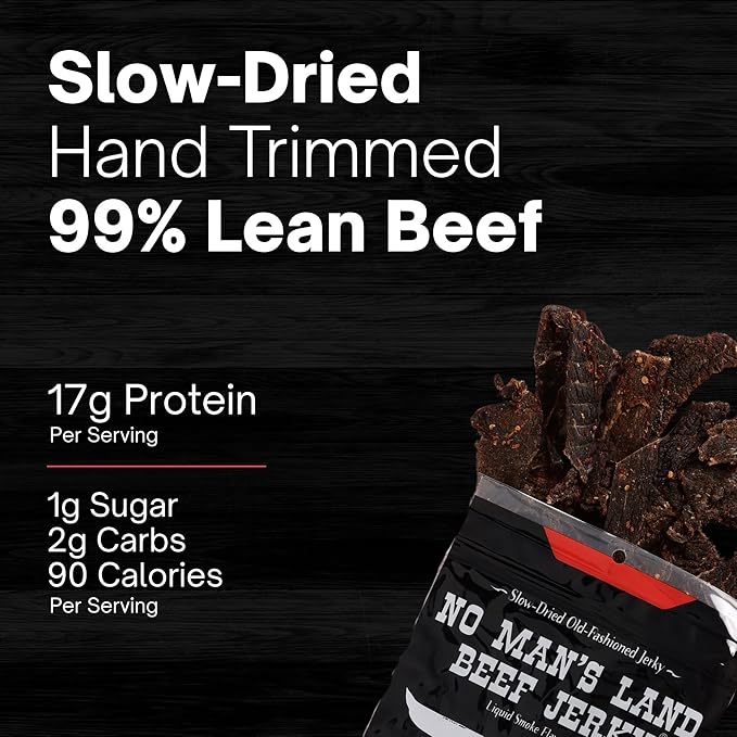 No Mans Land Beef Jerky | Authentic Beef Jerky | Slow-Dried | 17G Protein Per Serving - Mega Bundle - 6 Pack (6 Pack Hot)
