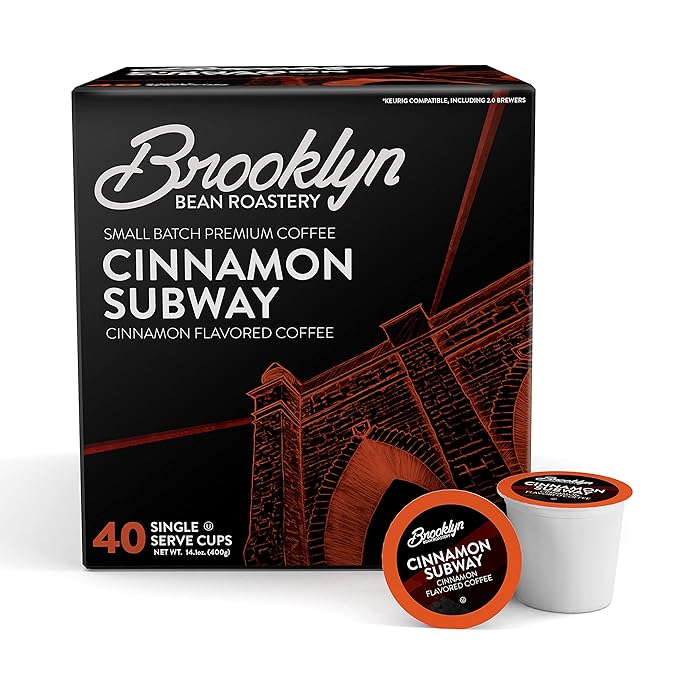 Brooklyn Beans Cinnamon Subway Gourmet Coffee Pods - Compatible with Keurig K Cup Brewers Including 2.0 Machines 40 Count Spicy Cinnamon Flavored