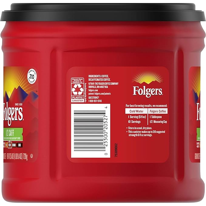 Folgers 1/2 Caff Half Caffeinated Medium Roast Ground Coffee 25.4 Ounces