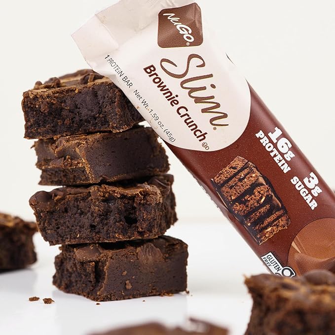 NuGo Slim 24ct Variety - Crunchy Peanut Butter 12 bars &amp Brownie Crunch 12 bars 16g Protein Keto Friendly Gluten Free 24 count