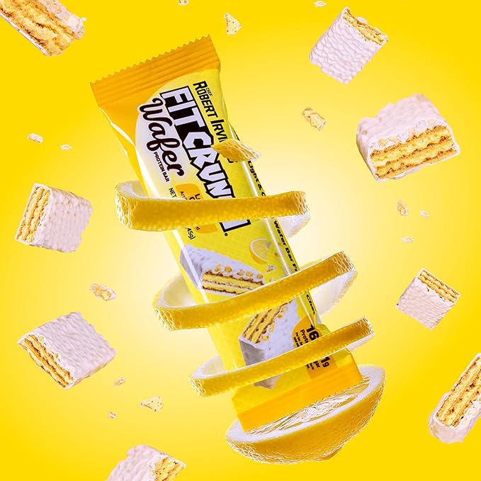 FITCRUNCH Wafer Protein Bars Designed by Robert Irvine 16g of Protein &amp 1g of Sugar (9 Bars Lemon Cream)