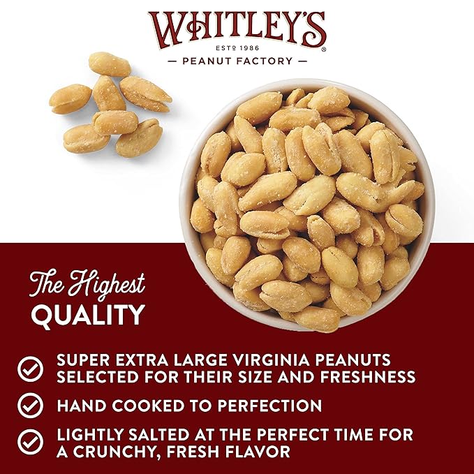 Whitley’s Salted Virginia Peanuts – Super Extra Large 'Home Cooked' Virginia Peanuts (32 Ounce Tin)