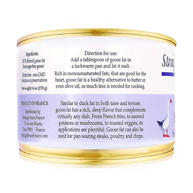 Straight from France Genuinely French All Natural Pure Goose Fat for Cooking from Southwest France Keto and Paleo Diet Friendly Can 170g 6 Oz (Pack of 3)