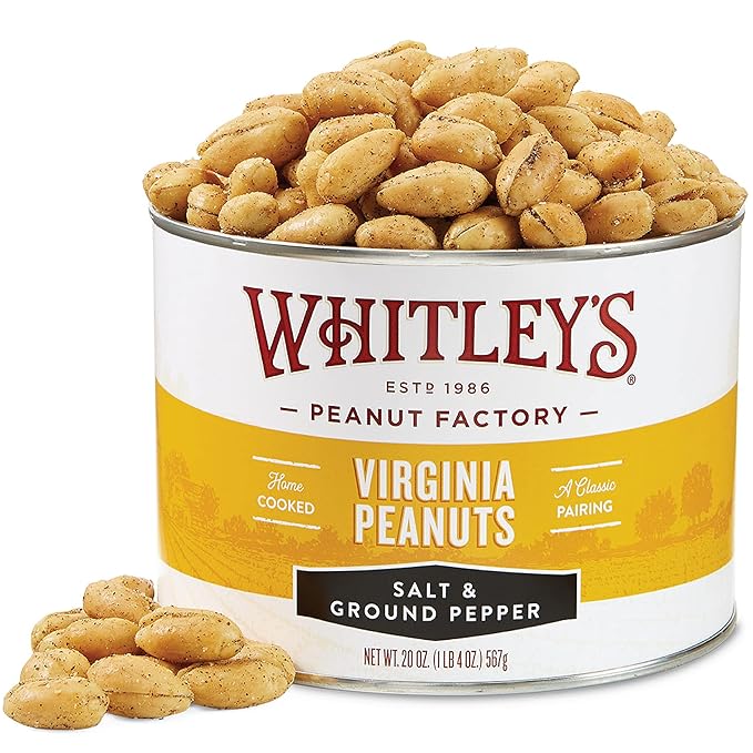 Whitley’s Salt &amp Ground Pepper Virginia Peanuts – Super Extra Large 'Home Cooked' Virginia Peanuts (20 Ounce Tin)