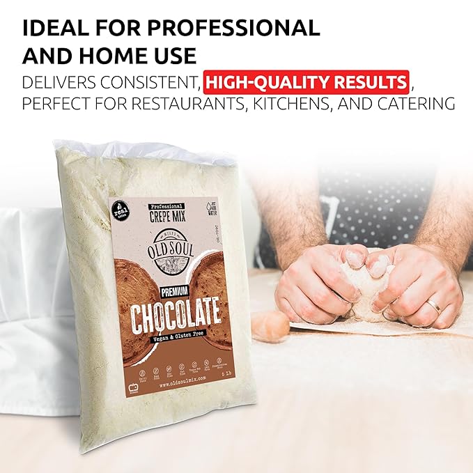 OldSoul Professional Crepe Mix | Chocolate Flavour | Dough Mix | 30 Lbs | 216 Crepes (30 Lbs Gluten Free &amp Vegan)