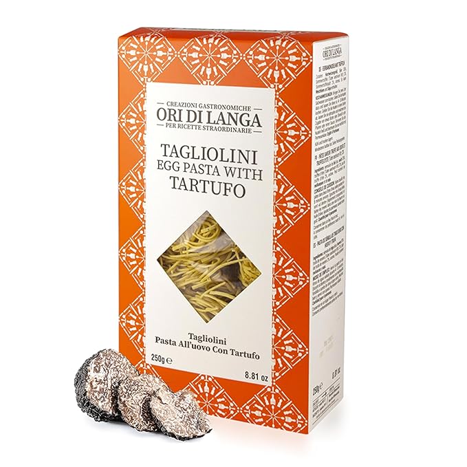 Ori di Langa Tagliolini Egg Pasta with Truffles - Gourmet Egg Noodles with Black Truffles Foraged in Italy All Natural Durum Wheat Pasta Italian Food Products from Italy Non-GMO - 8.8 oz