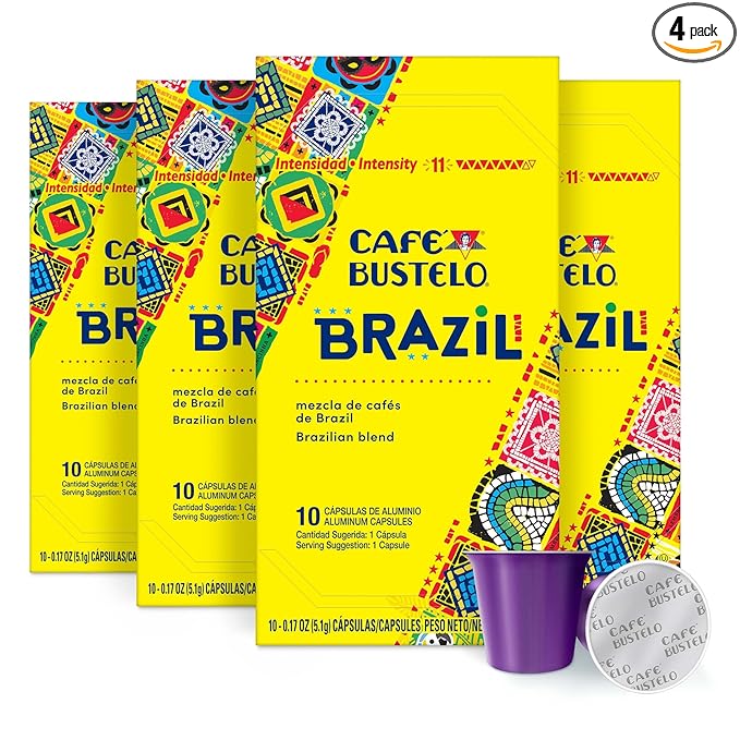 Café Bustelo Aluminum Espresso Capsules Brazil Blend Nespresso Original Line Compatible Intensity 11 40 Count