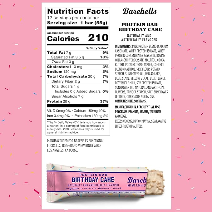 Barebells Protein Bars Birthday Cake - 12 Count Pack of 2 - Protein Snacks with 20g of High Protein - Chocolate Protein Bar with 1g of Total Sugars - On The Go Protein Snack &amp Breakfast Bars…