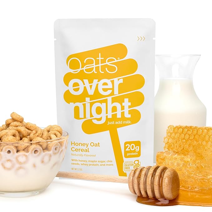 Oats Overnight Honey Oat Cereal - Overnight Oats with 20g Whey Protein High Fiber Breakfast Protein Shake - Gluten Free Oatmeal Non GMO High Protein Oatmeal (2.7 oz per Meal) (16 Pack)