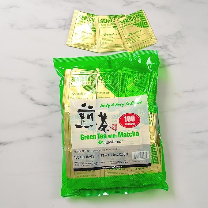 MAEDA-EN Sen-cha with Matcha Green 200 Tea Bags Powder Japanese Origin Green Tea Leaves Individually Wrapped Teabags 02386 2pk