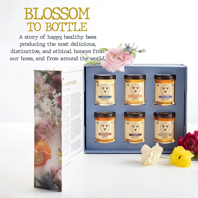 Savannah Bee Company Blossom to Bottle - 6 Jars of Different Varieties of Organic Honey in Unique Packaging