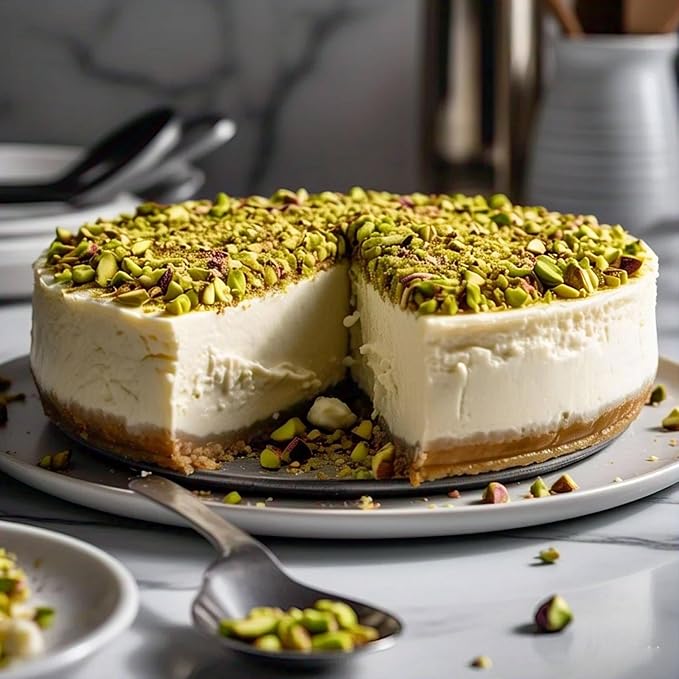 ANDY ANAND CHOCOLATIER Caramel Pistachio Cheesecake 9 | Freshly Baked with Real California Cream Cheese No Chemicals | All-Natural Delicious &amp Decadent Dessert (2 lbs)