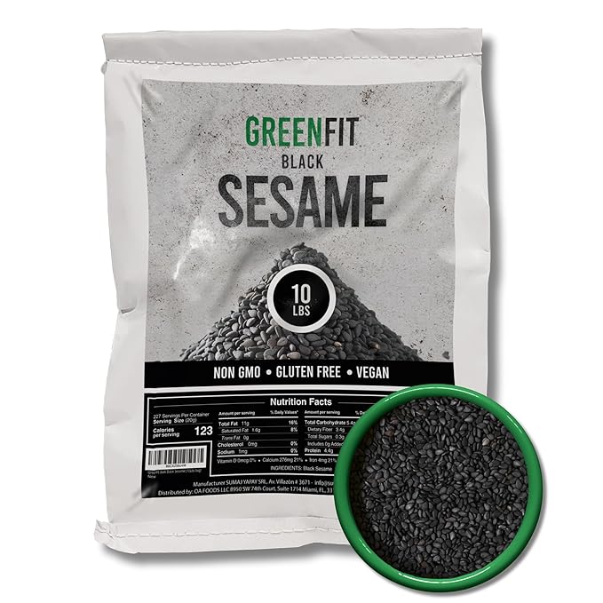 Greenfit Black Sesame Seeds - 10lbs Bulk Bag | Non-GMO Gluten-Free Vegan-Friendly | Premium Quality Nutrient-Rich Healthy &amp Versatile for Cooking and Baking
