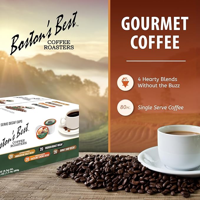 Boston’s Best - Decaf Assortment Flavored Coffee Blends Dessert Gourmet Compatible with Keurig Coffee Maker 1 Count (80 Single Serve Medium Roast Cups)