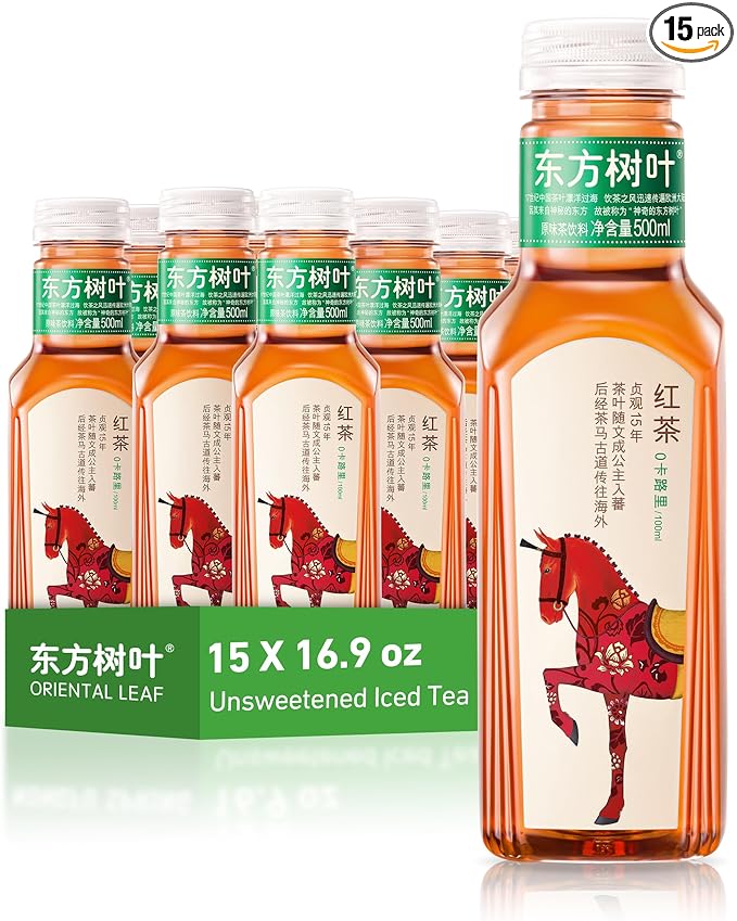 ORIENTAL LEAF Unsweetened Iced Tea – Bottled Black Tea 16.9 FL oz bottles (Pack of 15) Brewed Tea Drinks Sugar Free 0 Calories