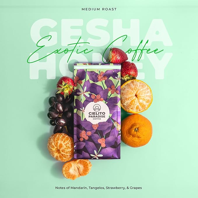 Medium Roast Gesha Honey Coffee - Whole Bean from Garzón Huila Colombia Single Origin Exotic Notes of Mandarin Tangelo Strawberry &amp Grape 12oz