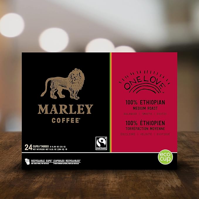 Marley Coffee One Love 100% Ethiopian Medium Roast Coffee Keurig K-Cup Brewer Compatible Pods 24 Count