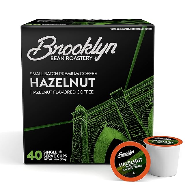 Brooklyn Beans Hazelnut Gourmet Coffee Pods - Compatible with Keurig K Cup Brewers Including 2.0 Machines 40 Count Rich and Nutty Hazelnut Flavored