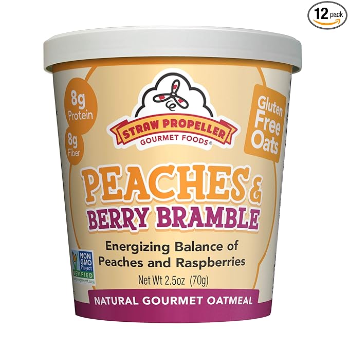 Straw Propeller Gourmet Foods - Gluten-Free Oatmeal and Muesli 12-Packs (Peaches &amp Berry Bramble)