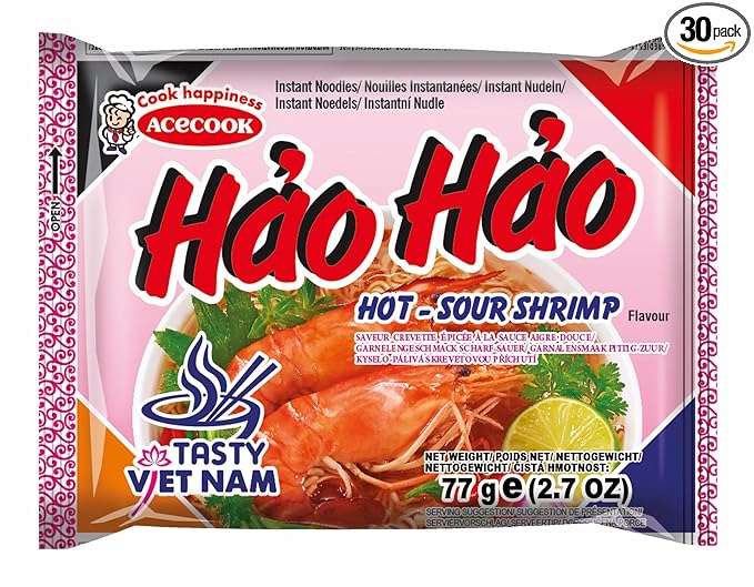 Hao Hao Mi Tom Chua Cay (Hot Sour Shrimp Flavor Noodle) - 2.7oz [Pack of 30]