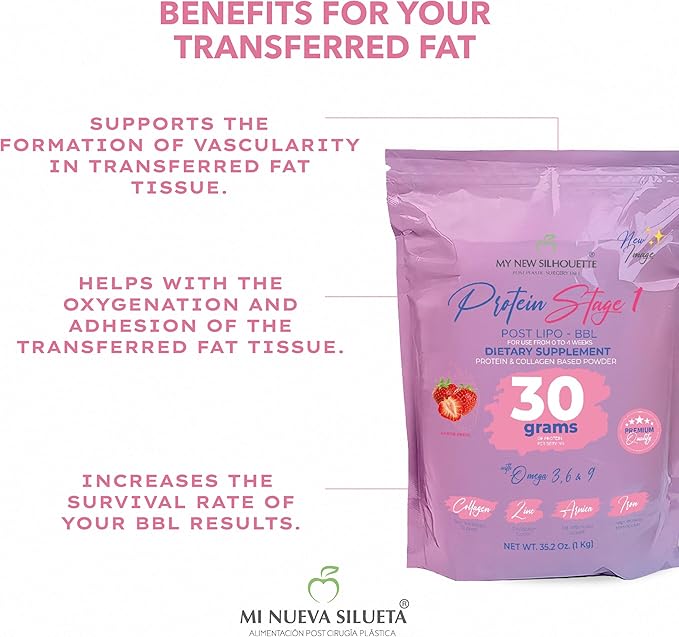 MI NUEVA SILUETA My New Silhouette Stage 1. Isolated Medical-Grade Protein with Omega 3 6 and 9. Enhanced with 30 g per Serving.(Strawberry)