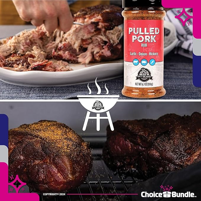 Pit Boss Pulled Pork Premium BBQ Barbecue Mixed Seasoning Spice &amp Rub 3 pk Choice Bundle (20.1 oz) + Guide &amp Keychain Bottle Opener (5 Items)!